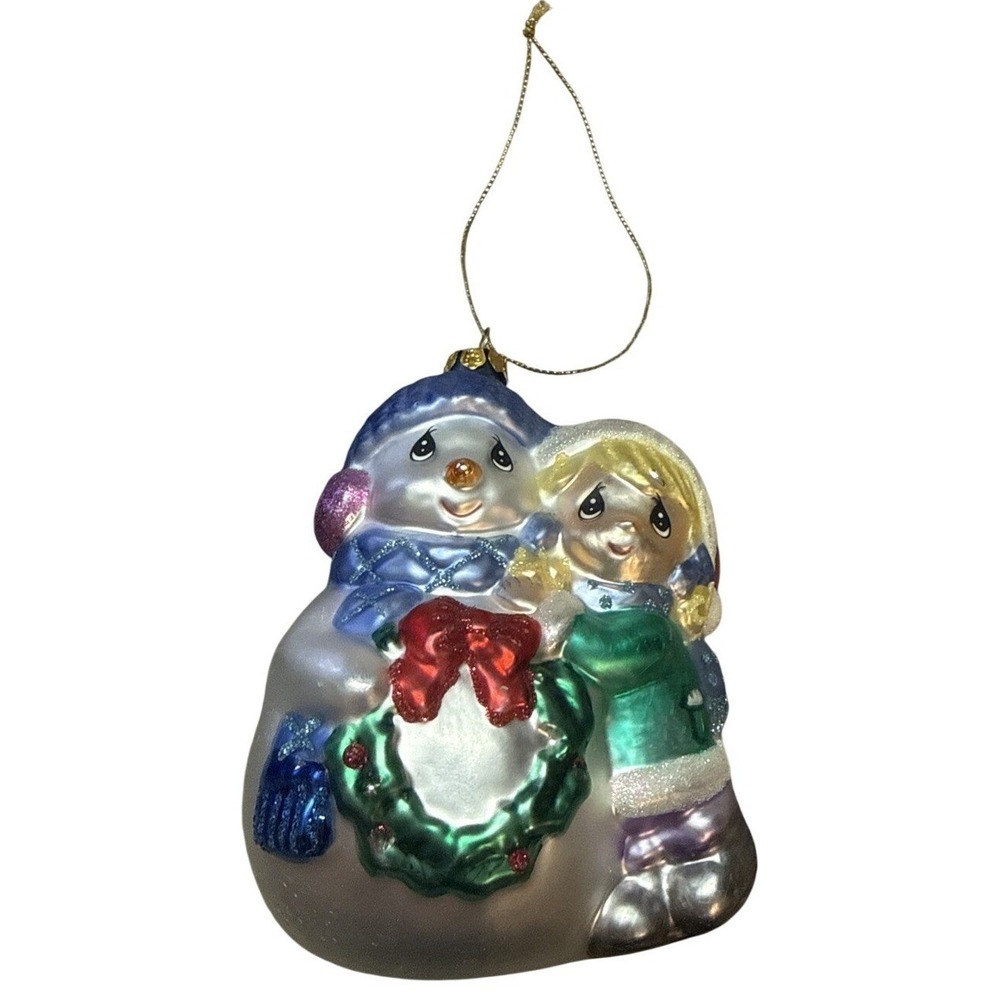 Precious Moments Glass Ornament Girl With Snowman 712018 Vintage 2006 4.5"